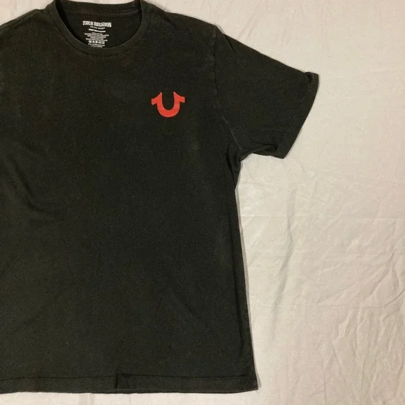 True Religion Mens Buddha Logo Graphic T-Shirt Black Red XL 107996 - Picture 7 of 11